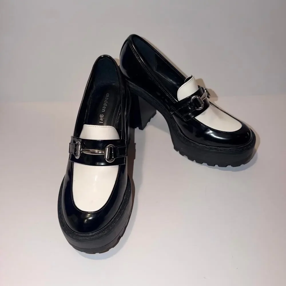 Madden girl black and white platform loafers Size 9.5